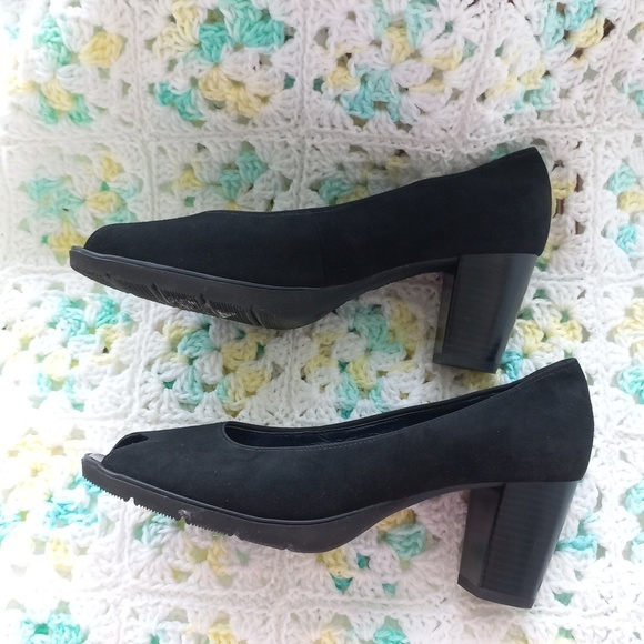 Ara Women's Black Suede Peep Toe Block Heels Size 9.5 US - Picture 4 of 13